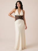 Summer Backless  Maxi Dress   Patchwork Lace Halter   Sleeveless  Elegant Long Dress