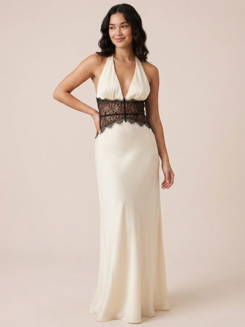 Summer Backless  Maxi Dress   Patchwork Lace Halter   Sleeveless  Elegant Long Dress