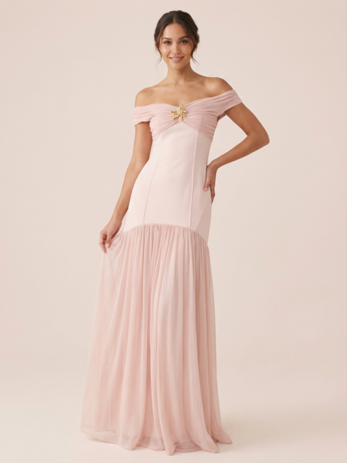Pink Off-shoulder Backless Maxi Dress