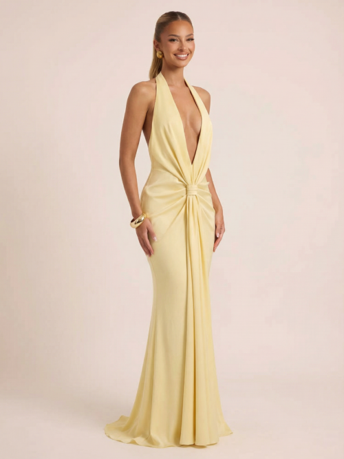 Elegant Halter Mermaid Maxi Long Dress