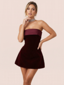 Strapless Backless  Mini Dress  Fashion With Zipper Off-shoulder Sleeveless A-line Bodycon   Dress