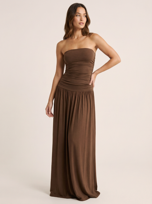 Off-shoulder Strapless Pleated  Maxi Dress  Fashion Backless Sleeveless  Ruched Long Dress Elegant