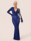 Dark Blue Long Sleeve Maxi Dress