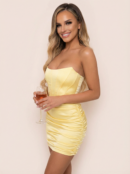 Satin Strapless Ruched Dress For  Summer Off-shoulder Sleeveless Bodycon  wear Mini Dress
