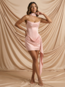 Elegant Ribbon Sleeveless Strapless Pleated Mini Dress