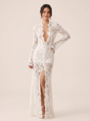 Cut Out Lace Sheer Draped Maxi Dress