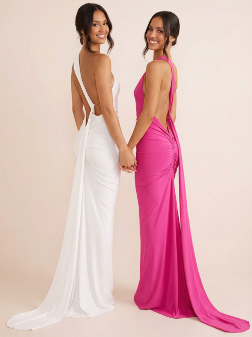 Oblique Shoulder Backless Maxi Dress