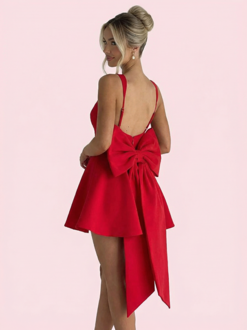 Elegant Backless Bow Mini Dress