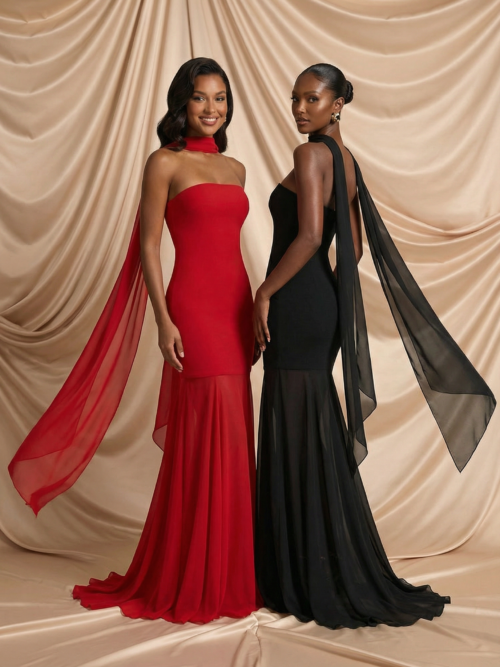 Off-shoulder Scarf Strapless Elegant Maxi Dress