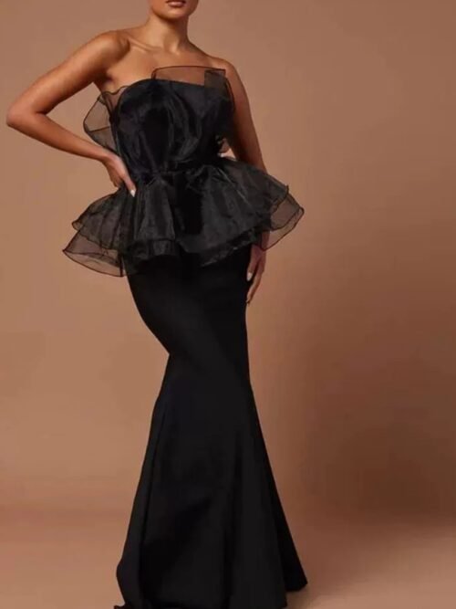 Mesh Strapless Sleeveless Evening Maxi Dress