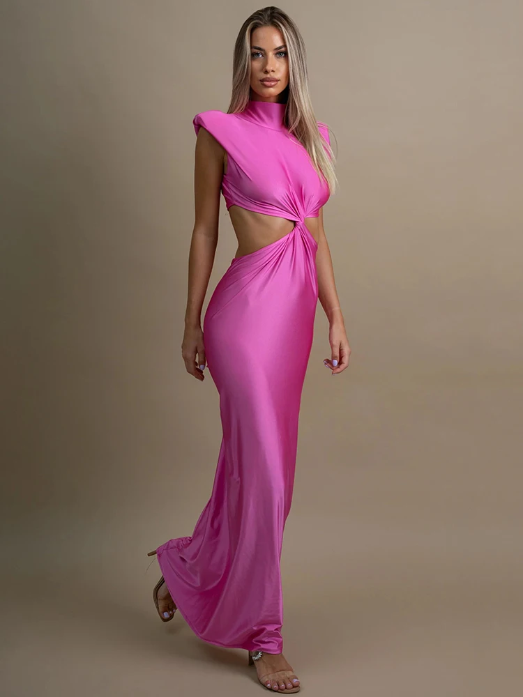 Hollow Out Turtleneck Maxi Dress