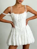 White Embroidery Corset Sundress Mini Dress