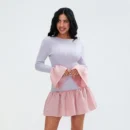 Ruffles Hem Long Sleeve Round Neck Mini Dress