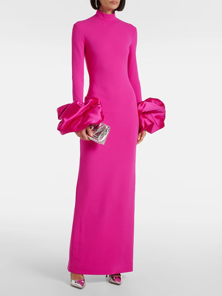 Pink Long Sleeve Elegant Maxi Dress