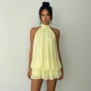 Halter Ruffle Layered Mini Dress