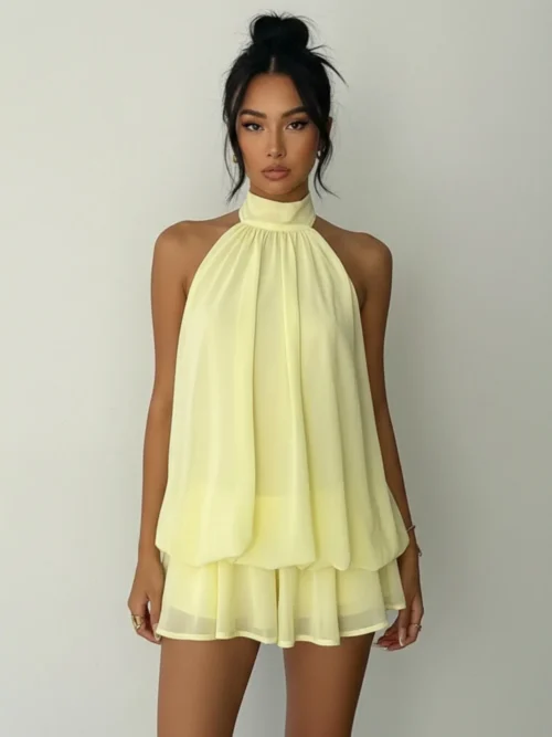 Halter Ruffle Layered Mini Dress