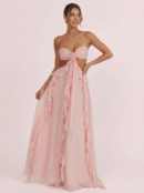 Floral Ruffle Strapless Maxi Dress