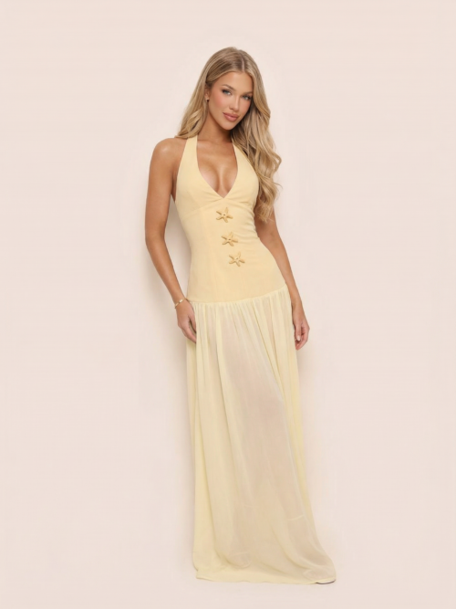 V-neck Chiffon Dress Starfish Maxi Dress