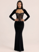 Black Long Sleeve Bodycon Two Way Maxi Dress