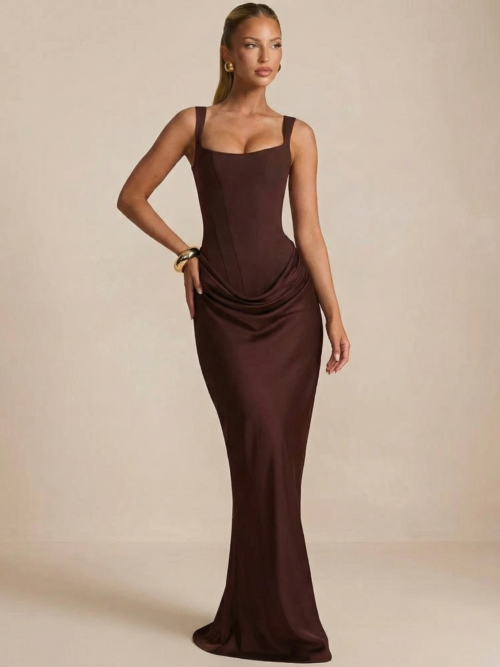 Backless Ruched Corset Maxi Dress