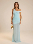 Blue Off Shoulder Elegant Formal Maxi Dress
