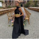 Elegant Satin Ribbon Scarf Halter Maxi Dress