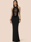 Halter Lace V Neck Maxi Dress