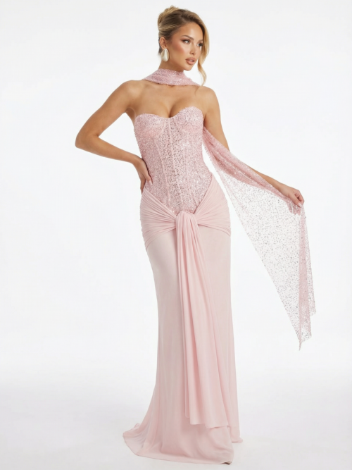 Strapless Sequin Elegant Bodycon Maxi Dress