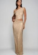 Gold Sequin Off Shoulder Maxi Dress
