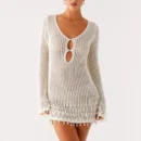 Pearl Long Sleeve V Neck Crochet Mini Dress