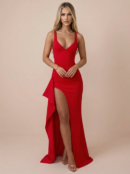 Elegant V Neck Side Spilt Maxi Dress