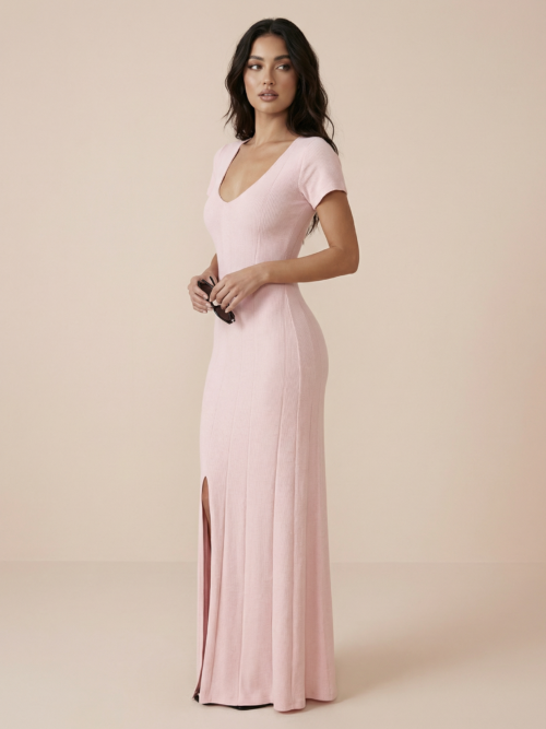 Knitted Ribbed Patchwork Short-Sleeved Mini Dress