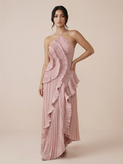 Halter Ruffle Elegant Summer Sleeveless Maxi Dress