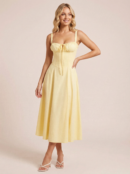 Elegant Corset Tie Up Sundress Midi Dress