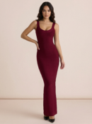 Burgundy Bodycon Bandage Maxi Dress