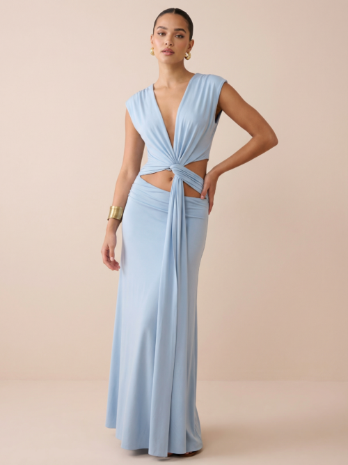 Sky Blue Sleeveless Cut Out Maxi Dress