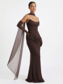 Off-shoulder Scarf Elegant Corset Maxi Dress