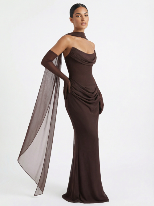 Off-shoulder Scarf Elegant Corset Maxi Dress