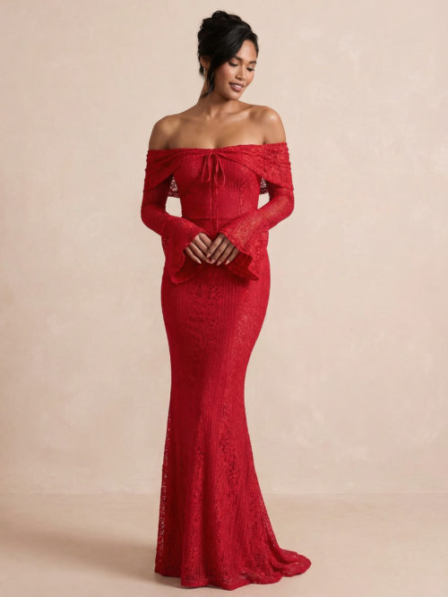 Off Shoulder Strapless Elegant Lace Maxi Dress