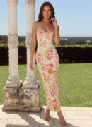 Floral Print Spaghetti Strap Bodycon Maxi Dress