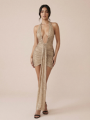 Gold Sequin Sleeveless Diamond Mini Dress