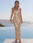 Sequin Floral Bodycon Elegant Maxi Dress