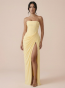 Yellow Off-shoulder Strapless Maxi Dress